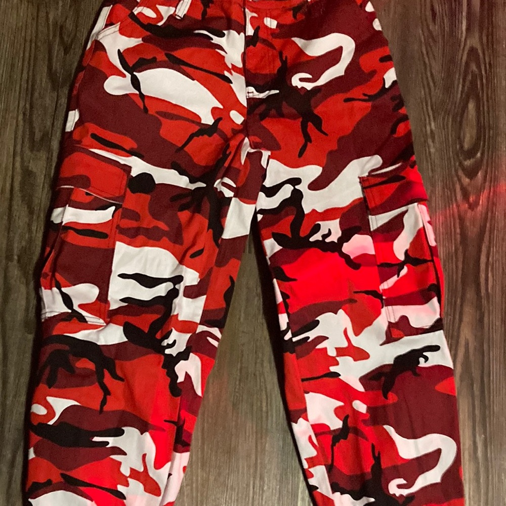 Red and white cargo pants